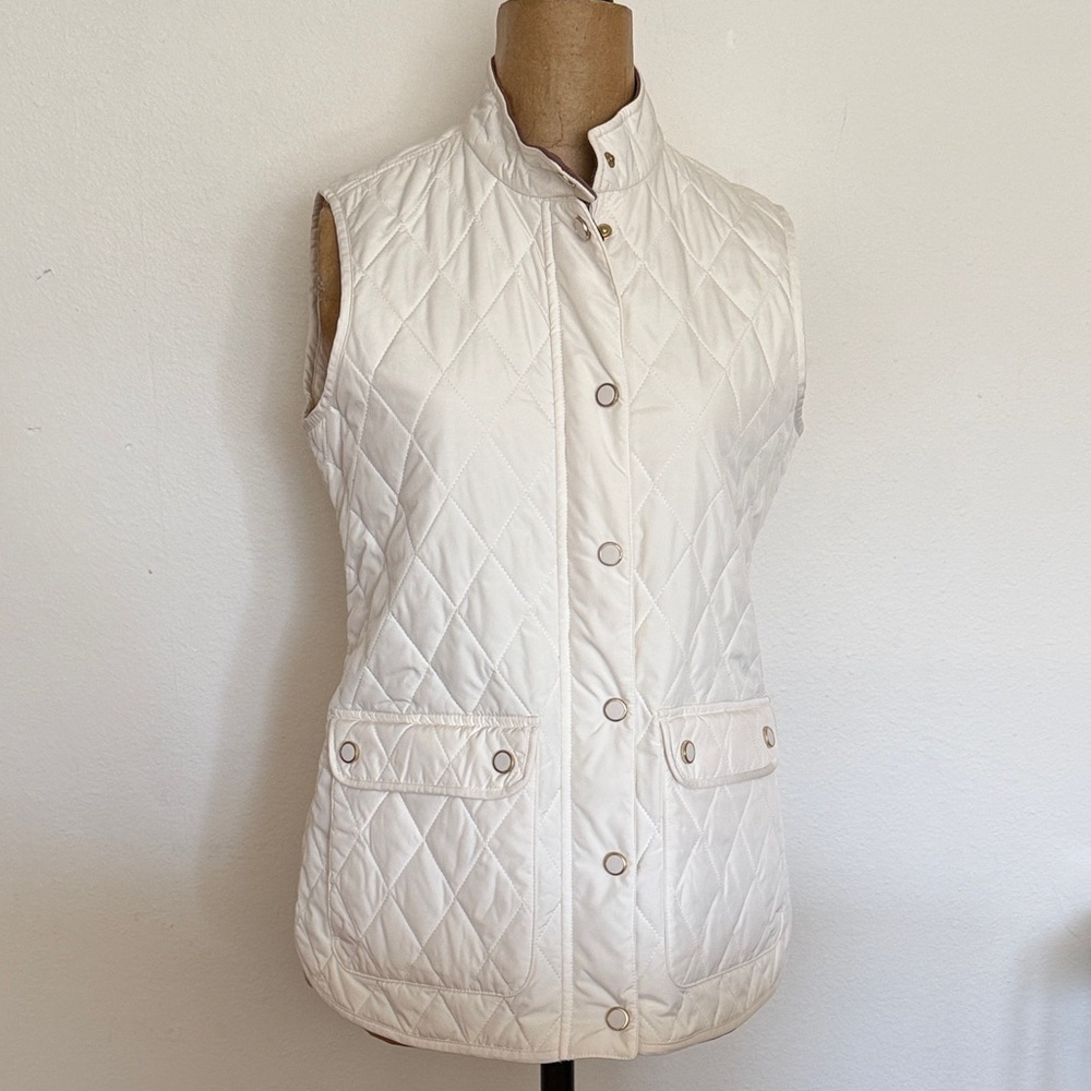 J. McLaughlin S Classic Quilted Sleeveless Vest - Cream brown corduroy collar
